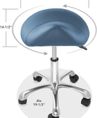 Taburete ergonómico profesional, azul, asiento hidráulico ajustable, salón de
