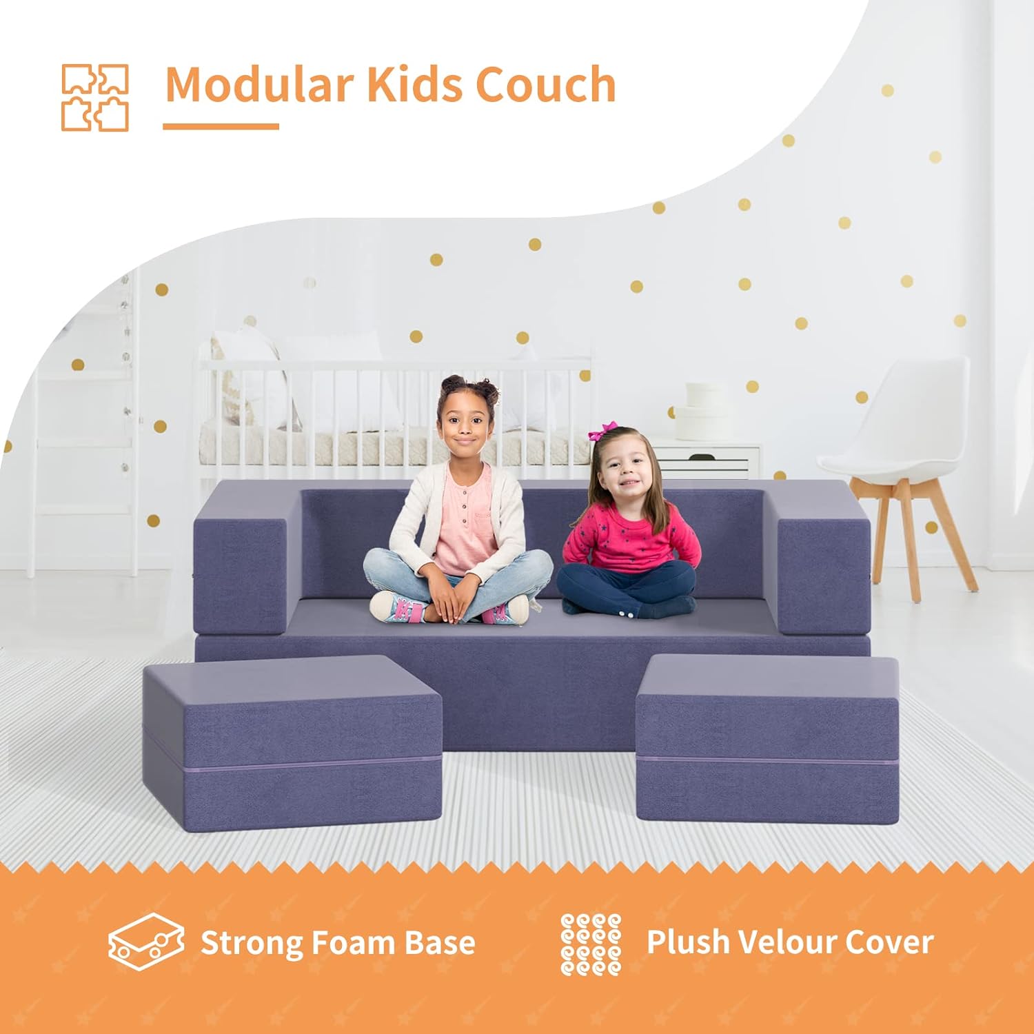 Sofá para niños, sofá modular para niños pequeños con otomanos, sofá para niños
