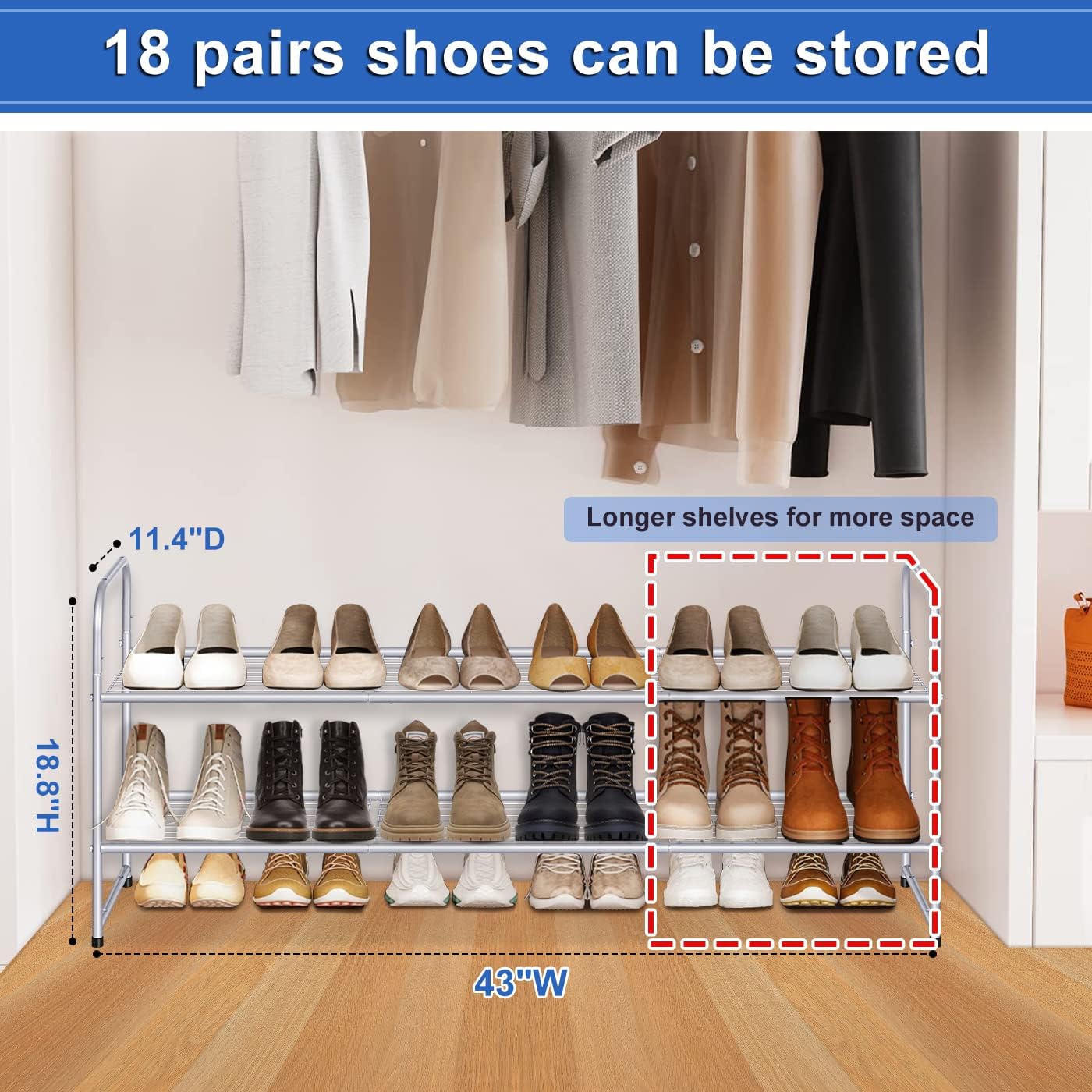 Zapatero largo de 2 niveles para armario organizador de zapatos para e -  VIRTUAL MUEBLES