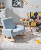 Sofá para niños, mecedora con marco de madera maciza, tela de lino, diseño