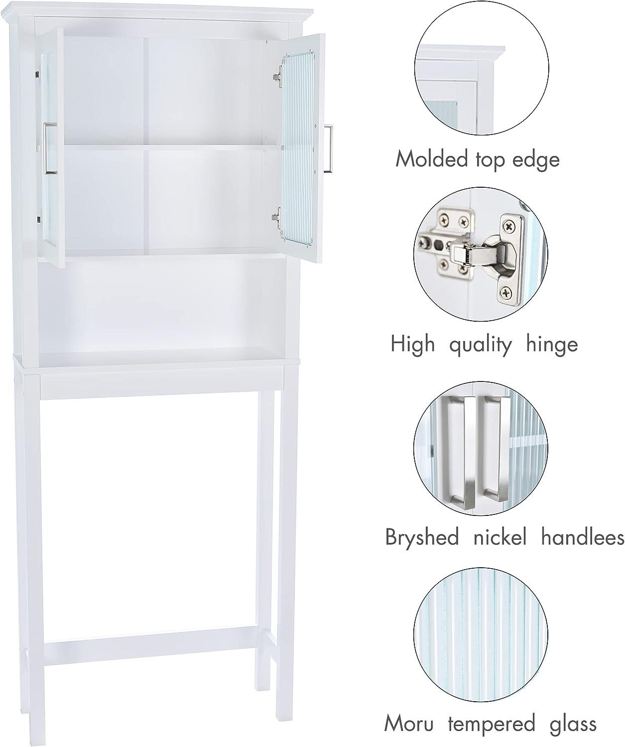 Spirich Gabinete de baño sobre inodoro, armario de almacenamiento de baño  con puertas de vidrio y estantes ajustables, armario de almacenamiento  sobre