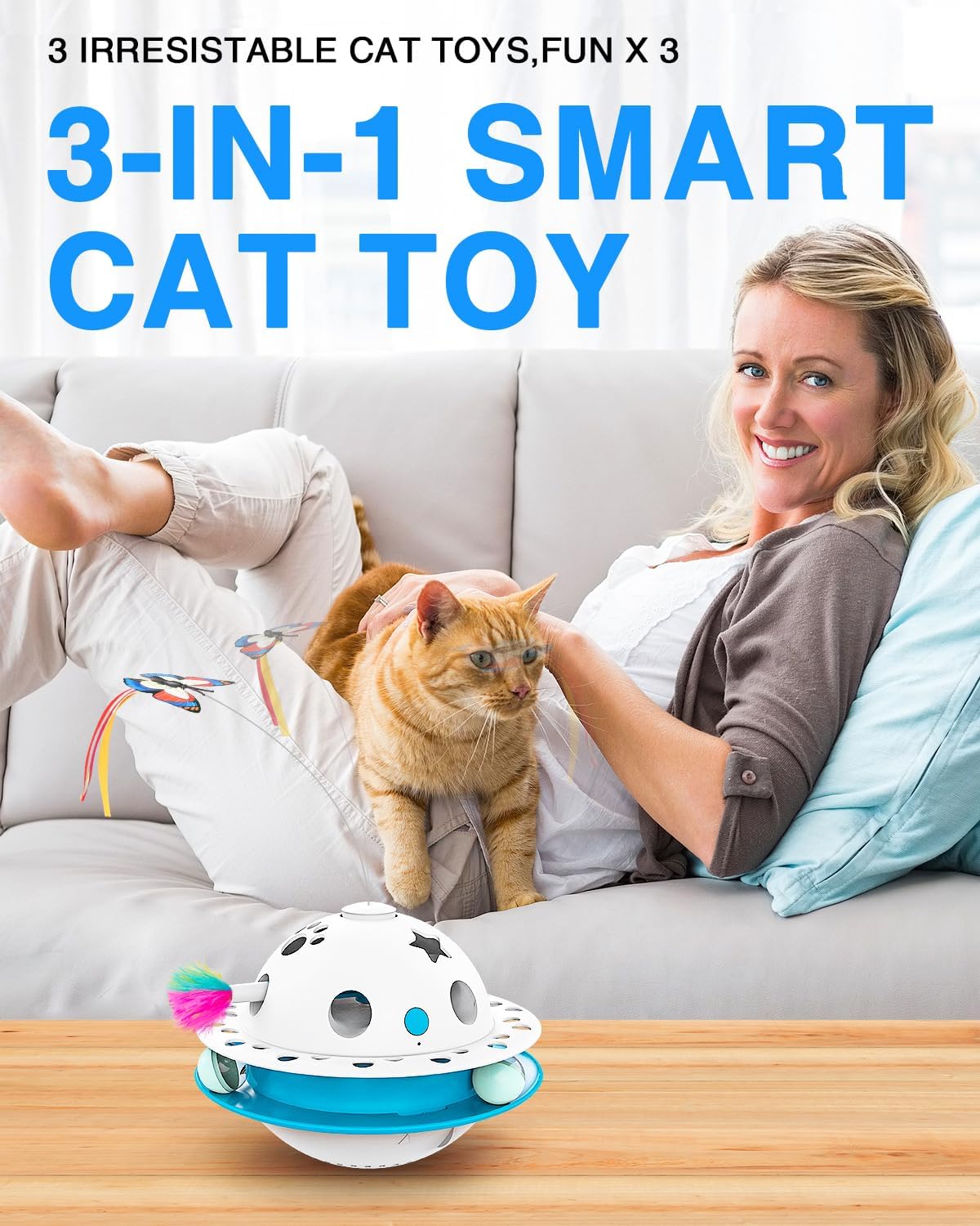 Juguetes inteligentes 3 en 1 para gatos, juguete interactivo Roly Poly para