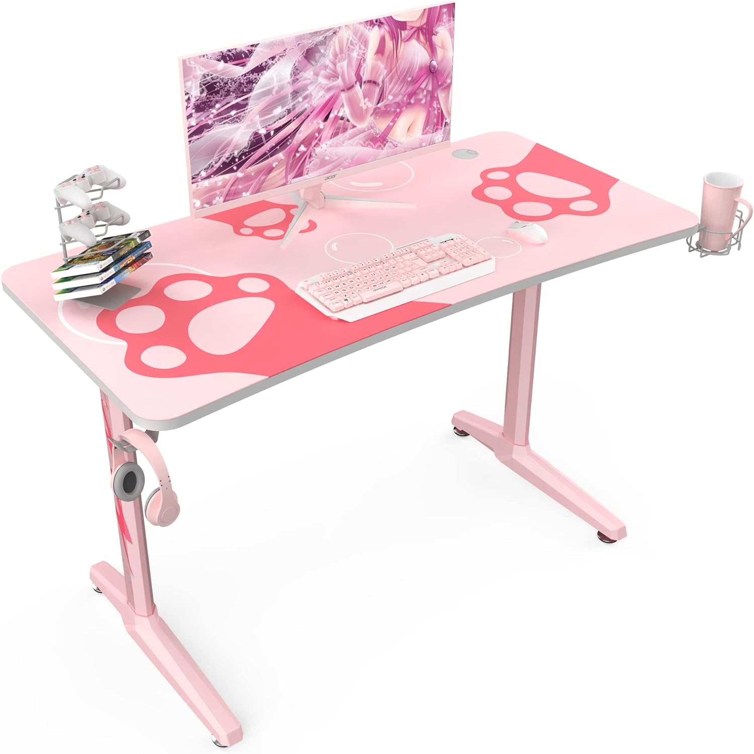 Escritorio rosa para juegos, escritorio de estudio en casa de 47 pulgadas