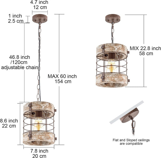 wochos Lámpara de araña industrial retro de metal y madera, lámpara colgante de