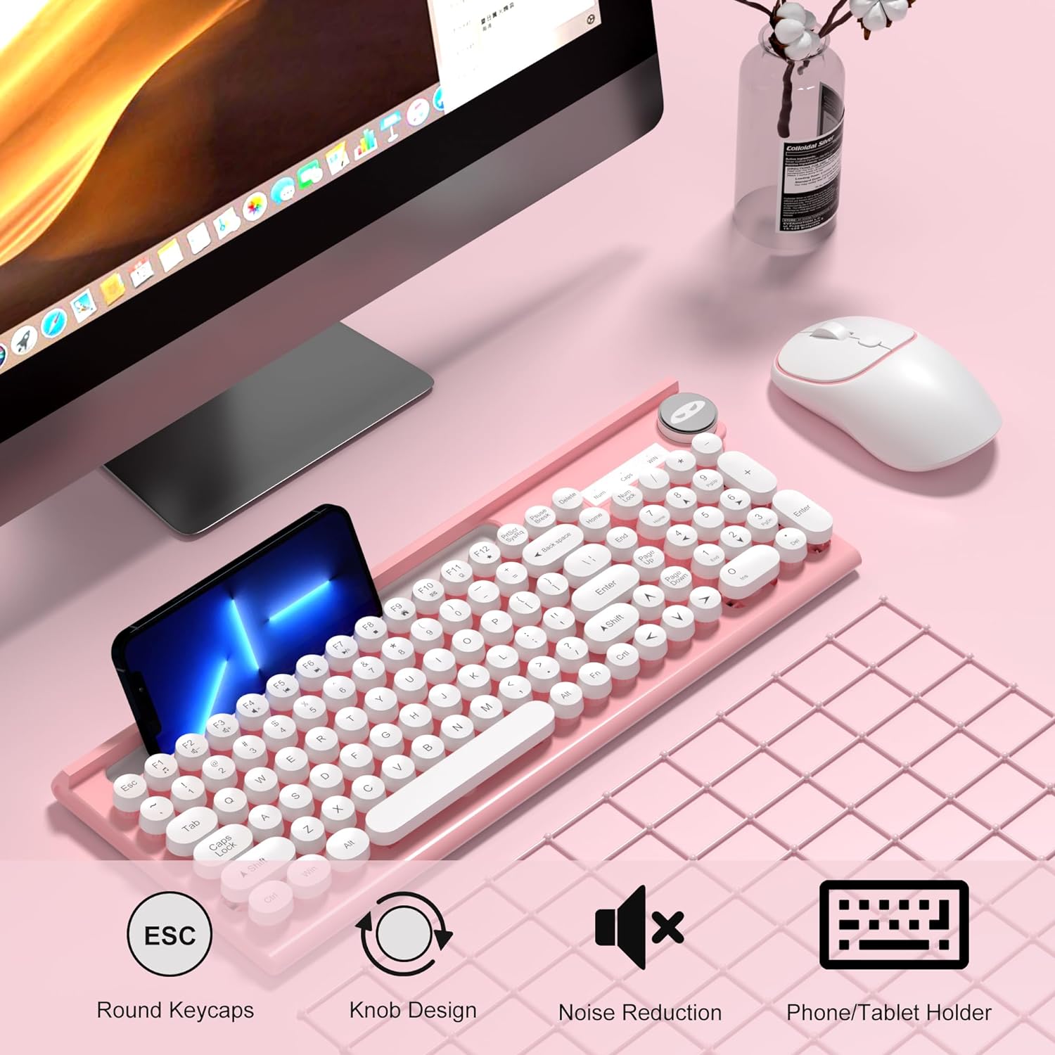 Combo de teclado y mouse inalámbricos, 2.4 G USB de tamaño completo, mouse  inalámbrico y teclado combinado, computadora silenciosa externa, teclado