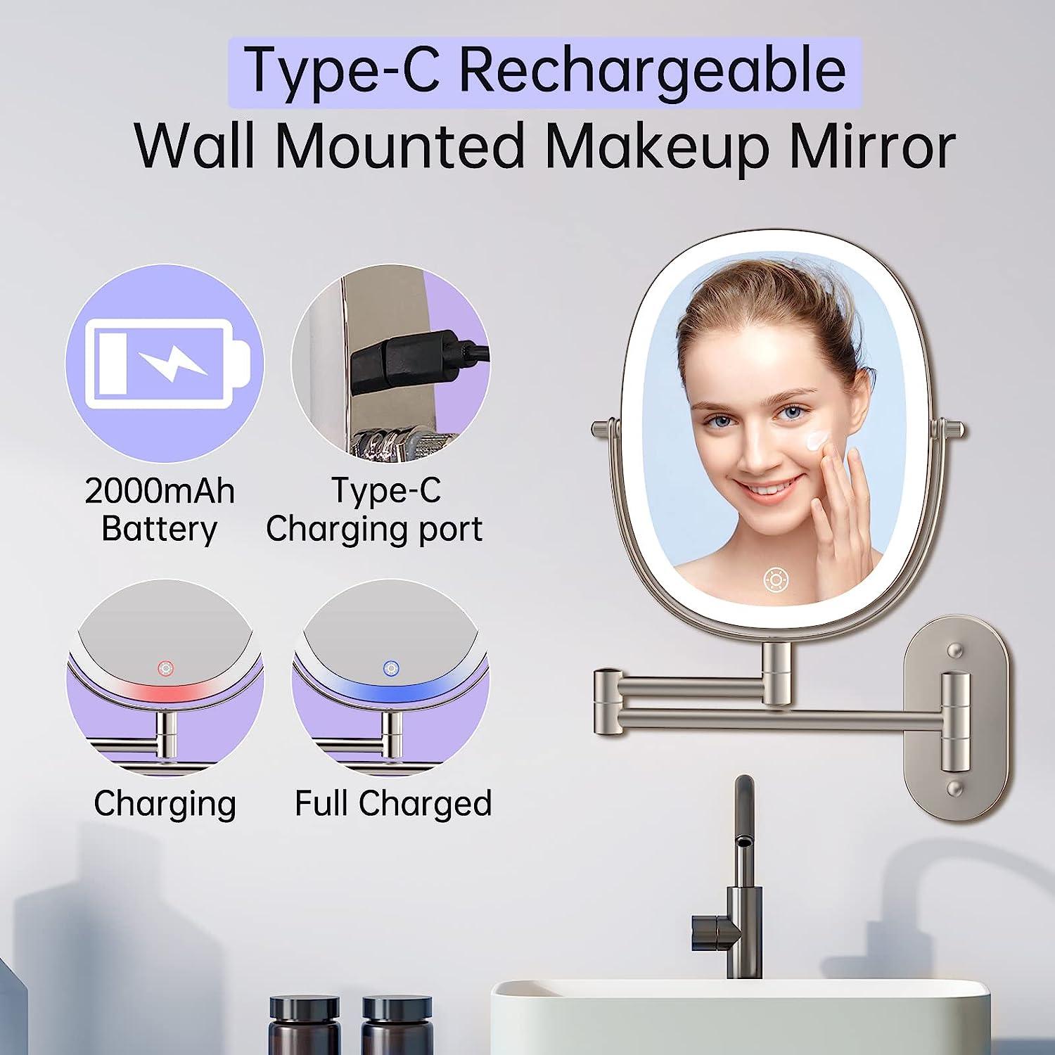 Espejo de tocador de maquillaje iluminado para montaje en la pared, espejo de - VIRTUAL MUEBLES