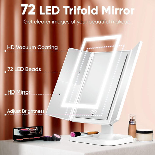 Espejo de maquillaje con luces, 3 modos de iluminación de color, 72 LED, espejo - VIRTUAL MUEBLES
