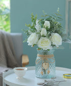 Flores de imitación con jarrón, rosas artificiales de seda en jarrón, arreglo - VIRTUAL MUEBLES
