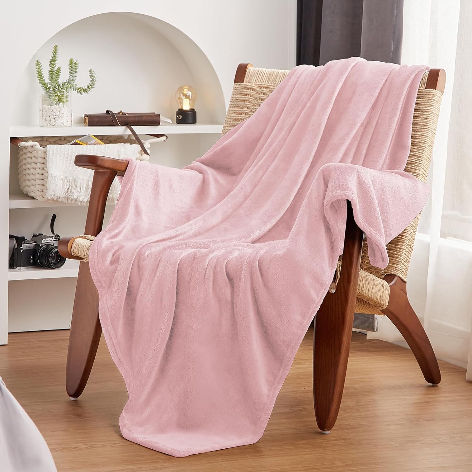 Manta de forro polar para sofá, color rosa, 10.58 ozm, suave, ligera,