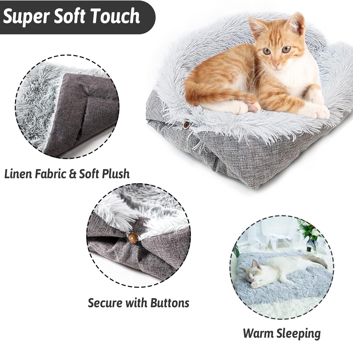 Tapete de cama autocalentable para gatos de interior, 2 en 1, lavable a