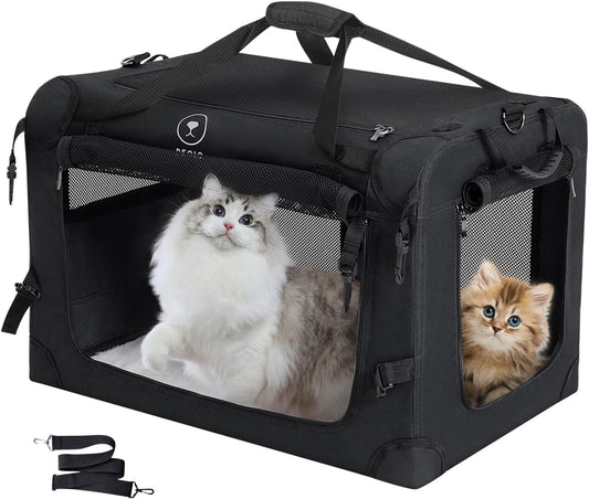 Transportador grande para gatos para viajes en automóvil, plegable, de lados