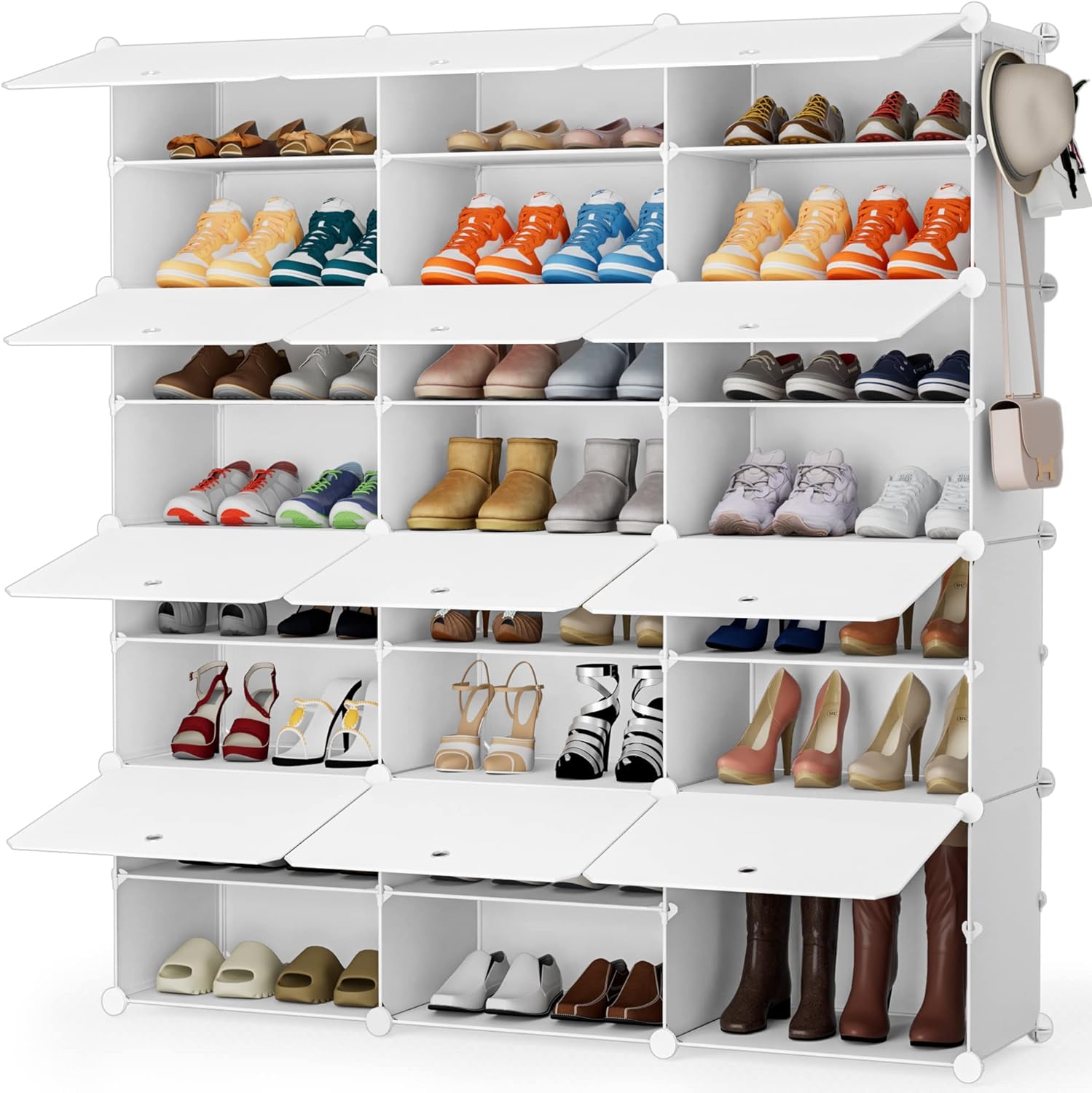 UNZIPE Zapatero para entrada, 6 cubos de 12 niveles, armario de  almacenamiento de zapatos de 24 pares de plástico, organizador de zapatos