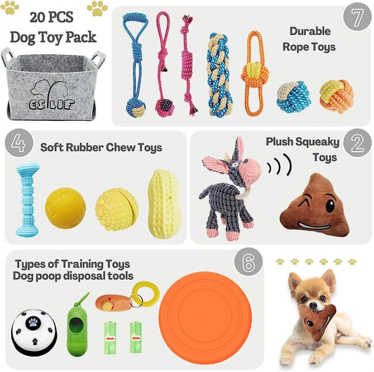 ESYLIF Paquete de 20 juguetes para cachorros, juguetes para masticar perros