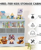 Gabinete organizador de juguetes de 3 niveles para niños y estantería con 3