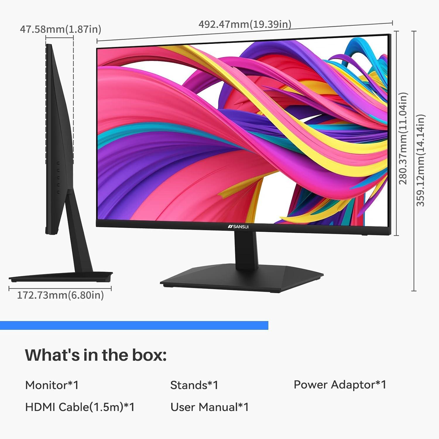 Monitor de computadora FHD de 22 pulgadas 1080p 75Hz con HDMI VGA bisel ultra