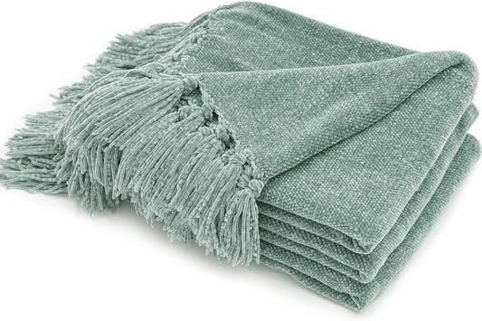Manta, manta de chenilla suave y acogedora con borlas con flecos para mueble,