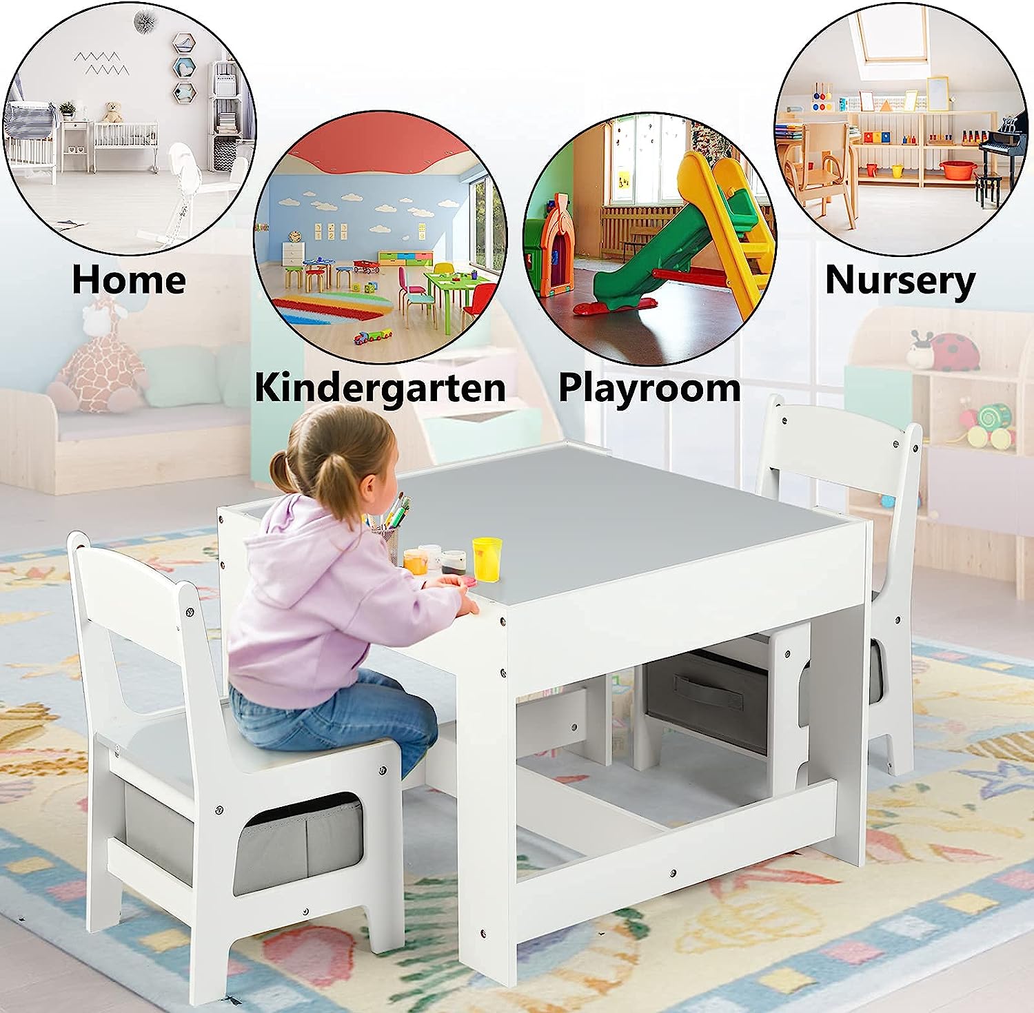 Juego de mesa y 2 sillas de madera para niños, mesa de actividades 3 e -  VIRTUAL MUEBLES