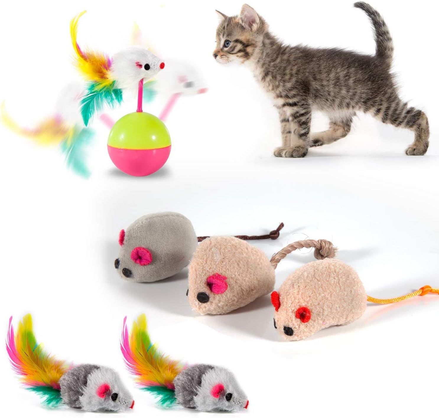 28 juguetes surtidos para gatitos, túnel de gato con hierba gatera, plumas,