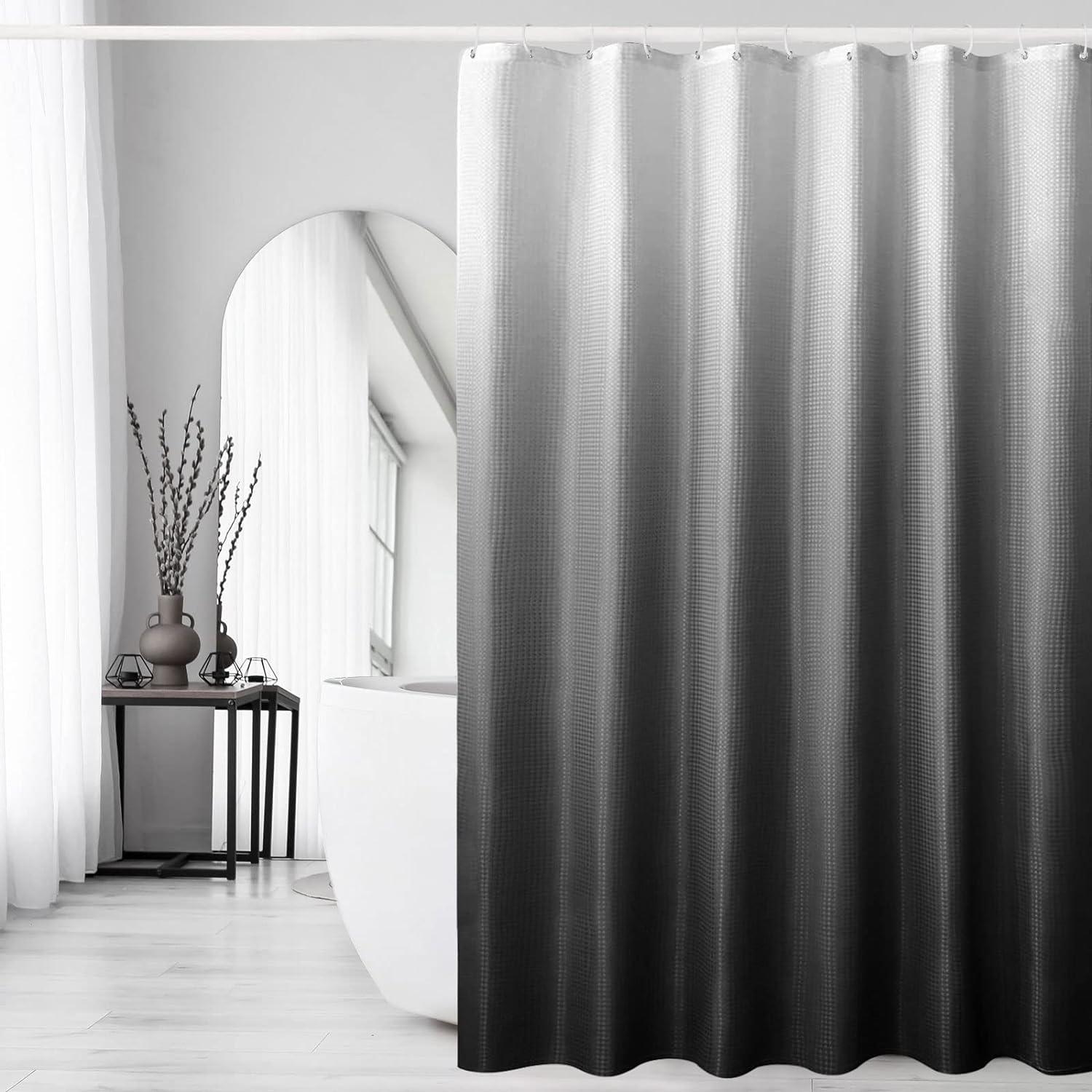 Juego de cortina de ducha de tejido gofre sin ganchos con forro de tela a  presión, estilo hotel con cortinas de ducha de malla transparente, doble