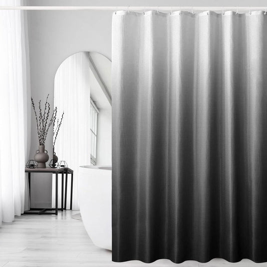 Cortina de ducha negra, tejido de gofre, cortina de ducha de tela degradada - VIRTUAL MUEBLES