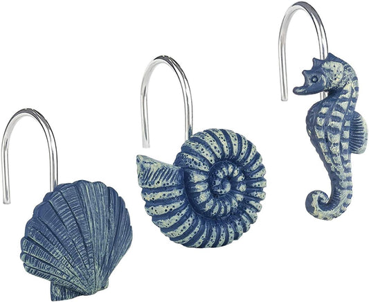 Sunlit Seashells Ganchos decorativos para cortina de ducha, anillos de cortina - VIRTUAL MUEBLES