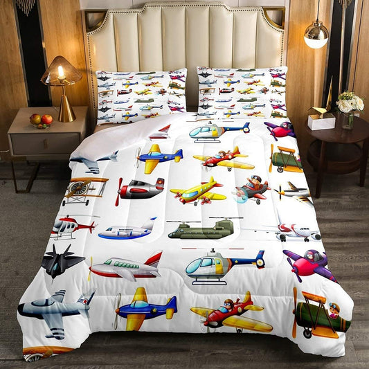 Juego de ropa de cama con estampado 3D de varios aviones para niños y niños,