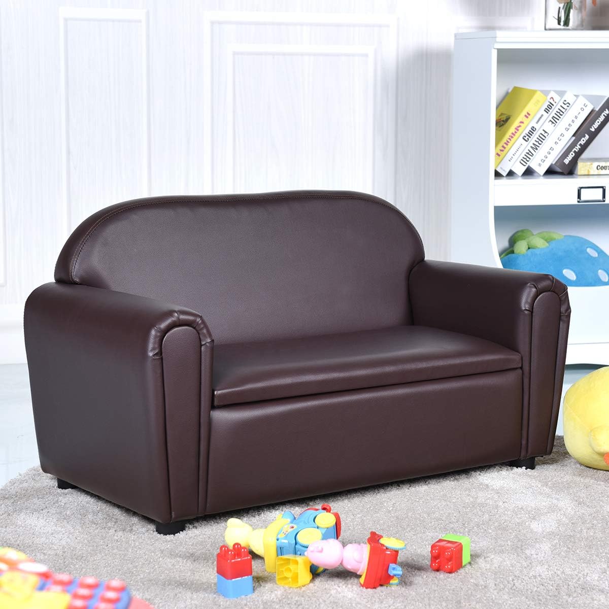 Sofá para niños, sofá de doble asiento para niños con almacenamiento debajo del