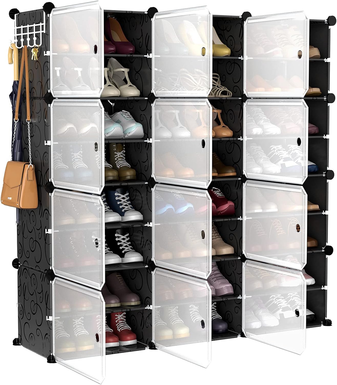 Organizador de zapatos, 8 niveles y 32 pares, gabinete portátil de  almacenamiento de zapatos, estante de plástico resistente con ganchos,  puerta para