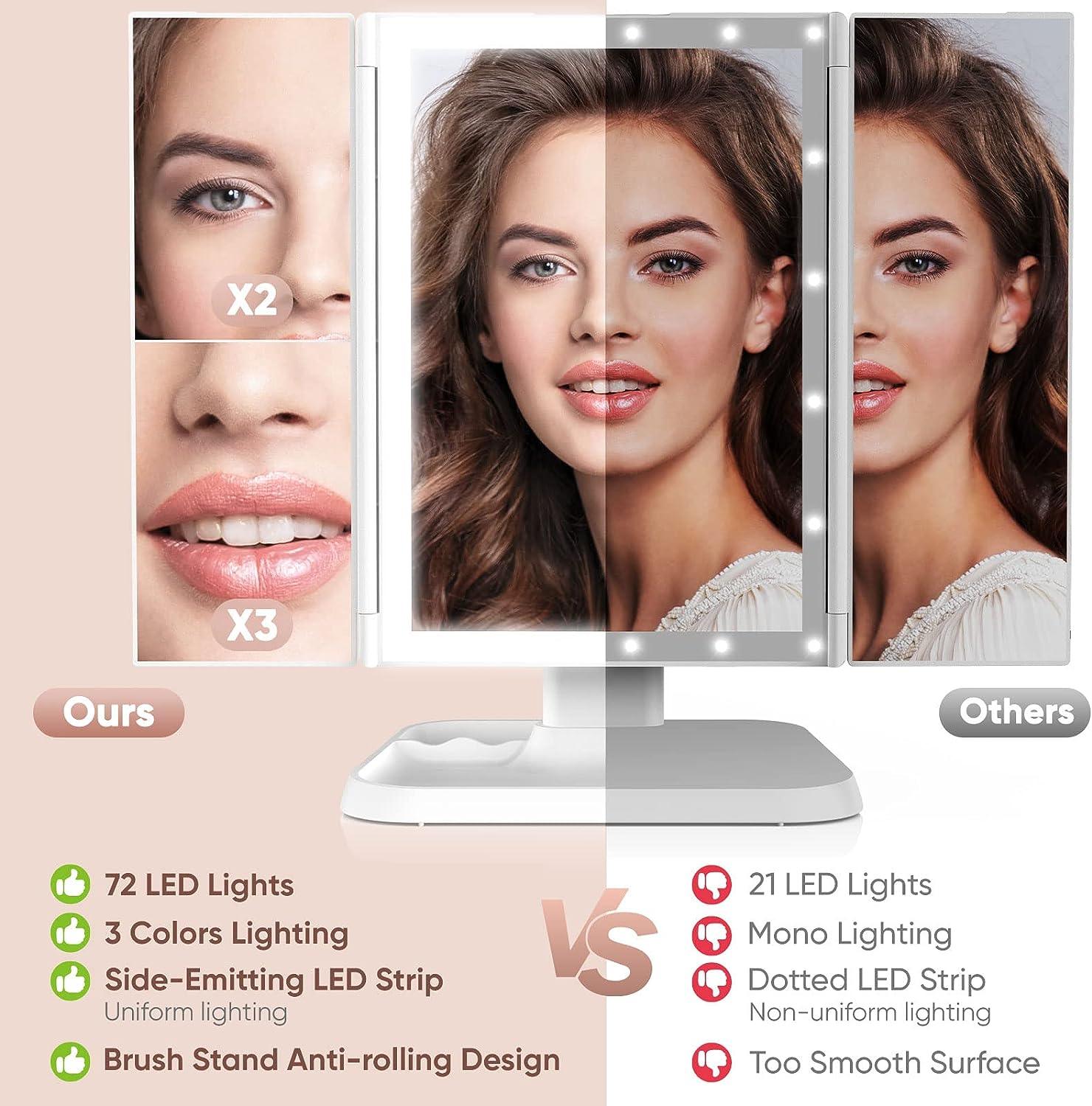 HOMCOM Espejo de Maquillaje con Luz LED Plegable Espejo Triple de