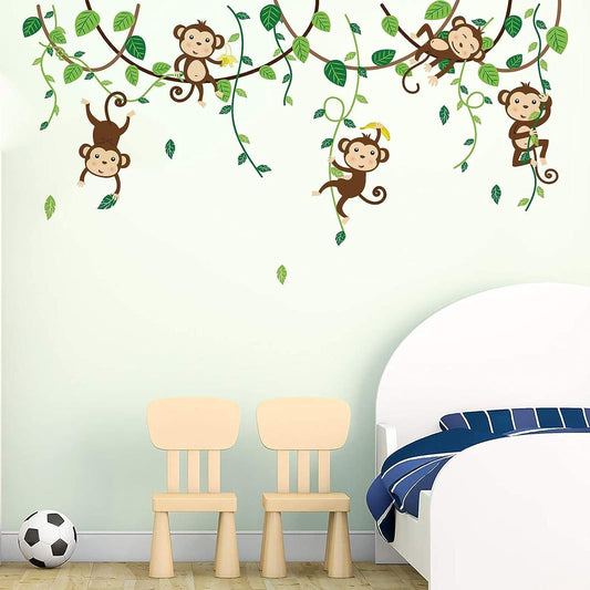 Calcomanías de pared de árbol trepador de mono, animales de la selva, - VIRTUAL MUEBLES
