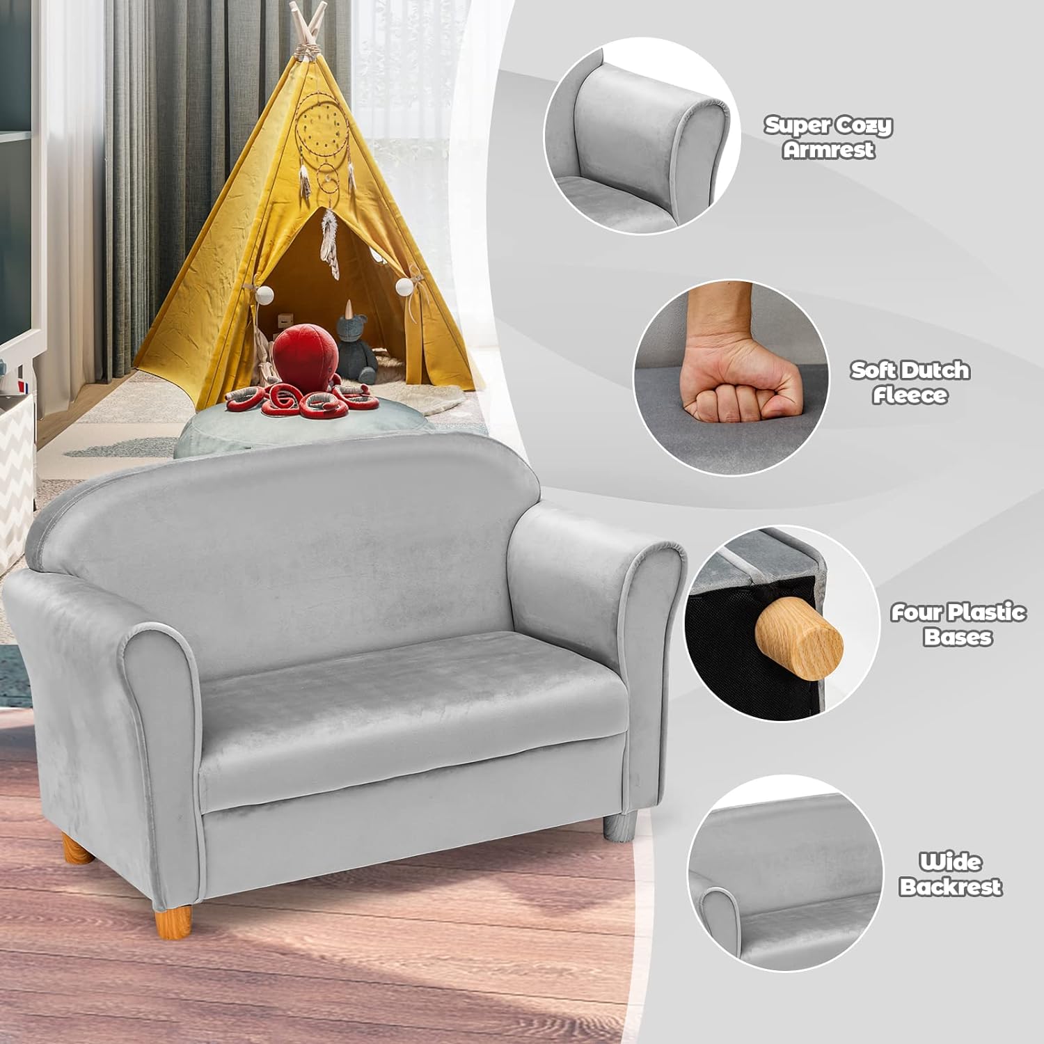 Sofá para niños con reposapiés, sofá tapizado de 2 asientos, sillón