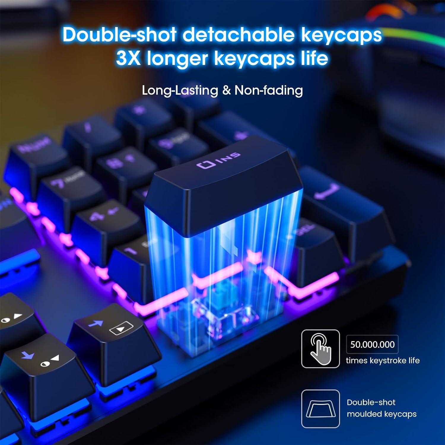 Teclado mecánico para juegos, RGB de 104 teclas ultra delgado arco iris