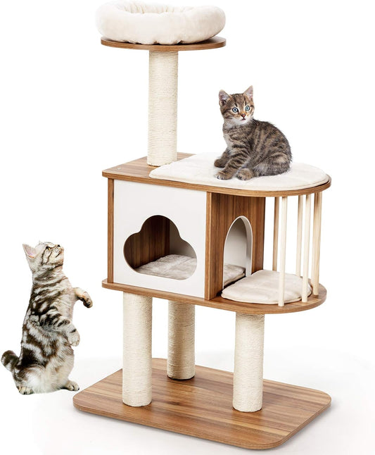 Moderno árbol de madera para gatos, torre para gatos de 46 pulgadas con