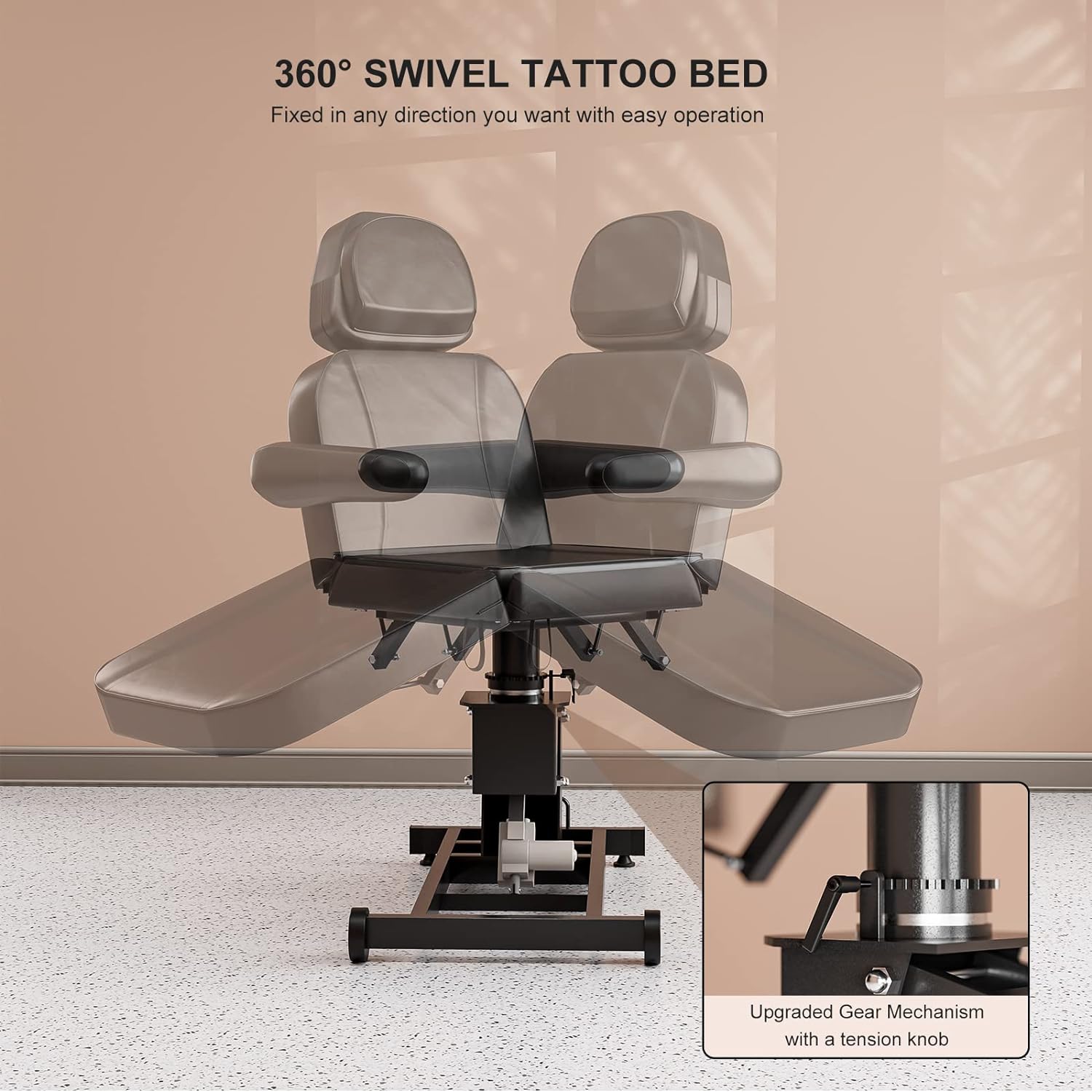 Silla de spa giratoria de 360 Silla de tatuaje eléctrica de altura ajustable