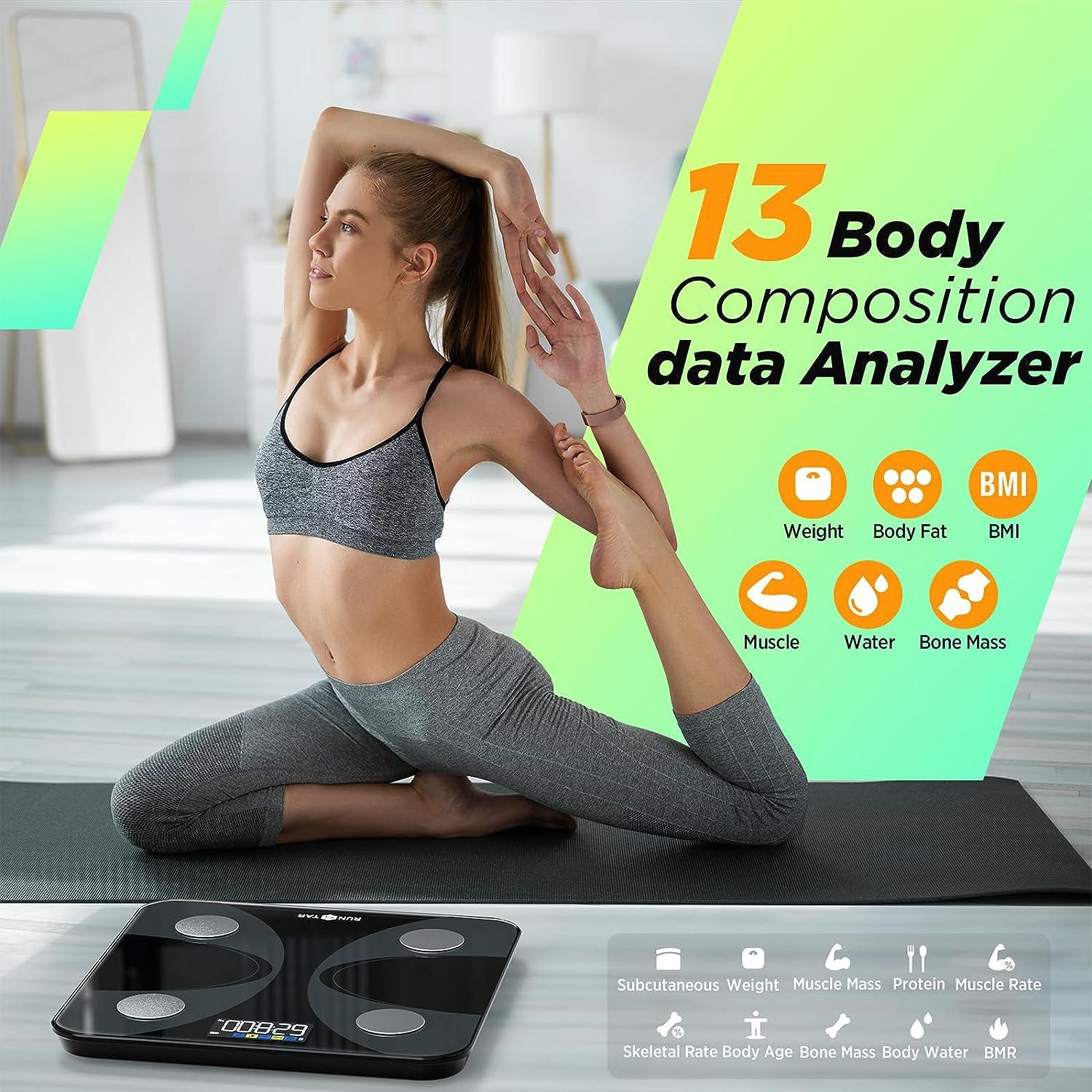 anyloop Báscula inteligente para peso corporal y porcentaje de grasa,  báscula digital de baño altamente precisa para IMC grasa corporal, monitor  de
