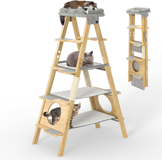 GDLF Moderno árbol de madera para gatos con diseño de escalera plegable con