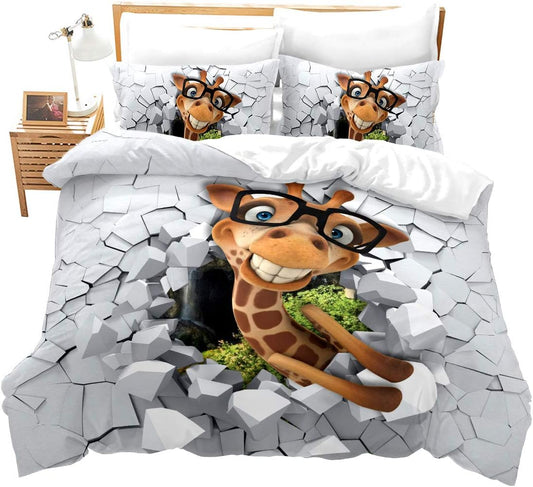 Juego de ropa de cama de animales pacíficos, decoración de jirafa tamaño King,