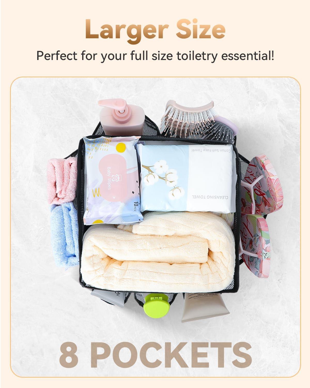 Cesta de ducha de malla con 8 bolsillos de almacenamiento, bolsa de ducha  portátil colgante para piscina, organizador de baño para dormitorio