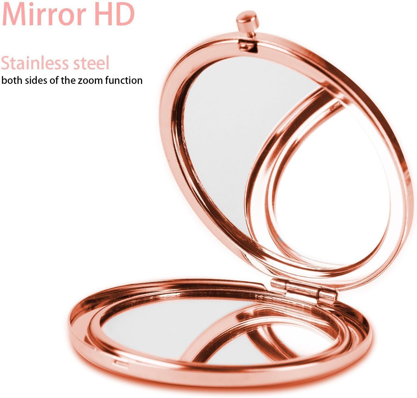 pzicase, Espejo compacto redondo de oro rosa, espejo de maquillaje, mini espejo