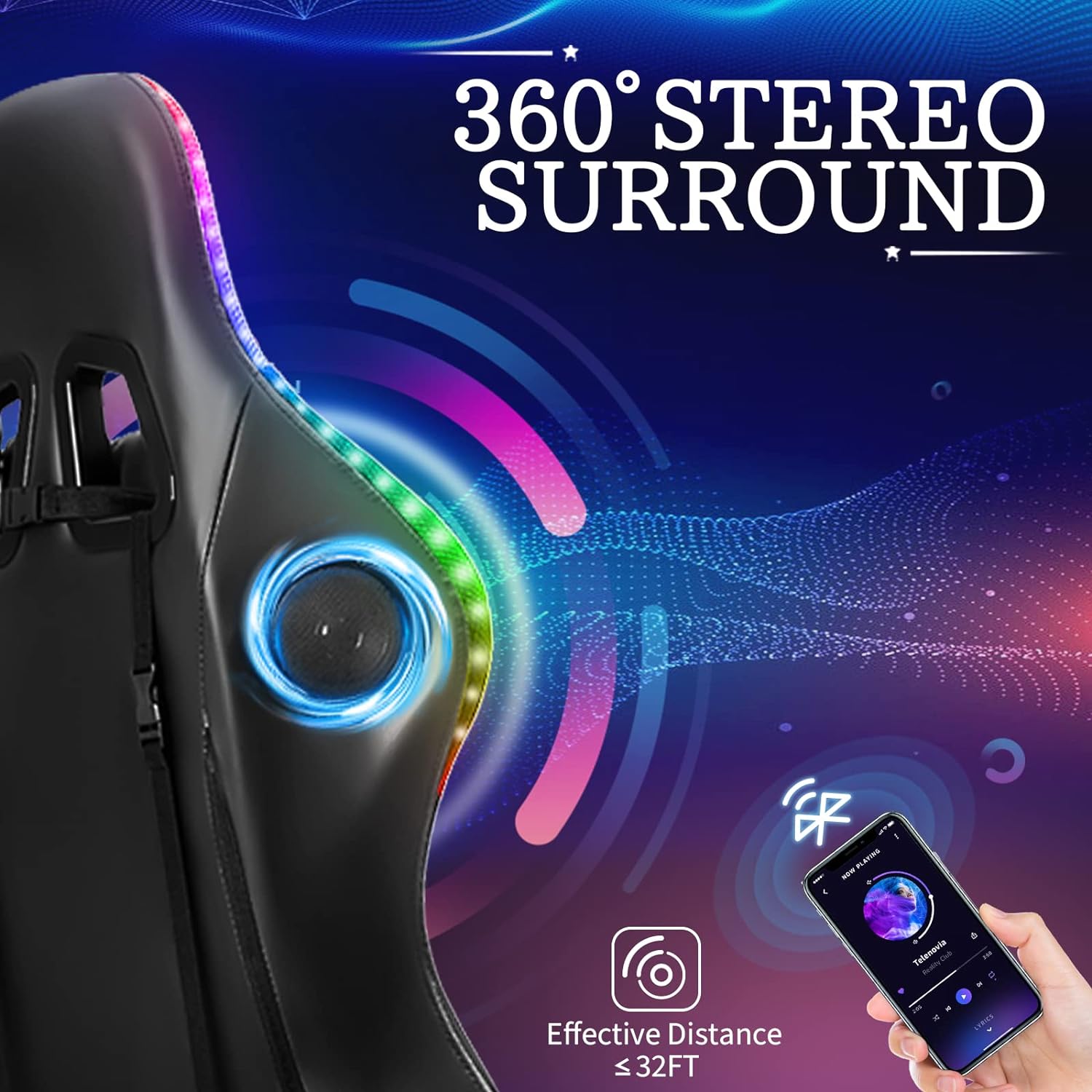 Geepro Silla para juegos con altavoces Bluetooth y luces LED RGB, silla