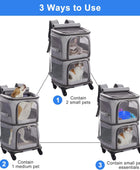 Mochila doble para transportar mascotas con ruedas para gatos pequeños y