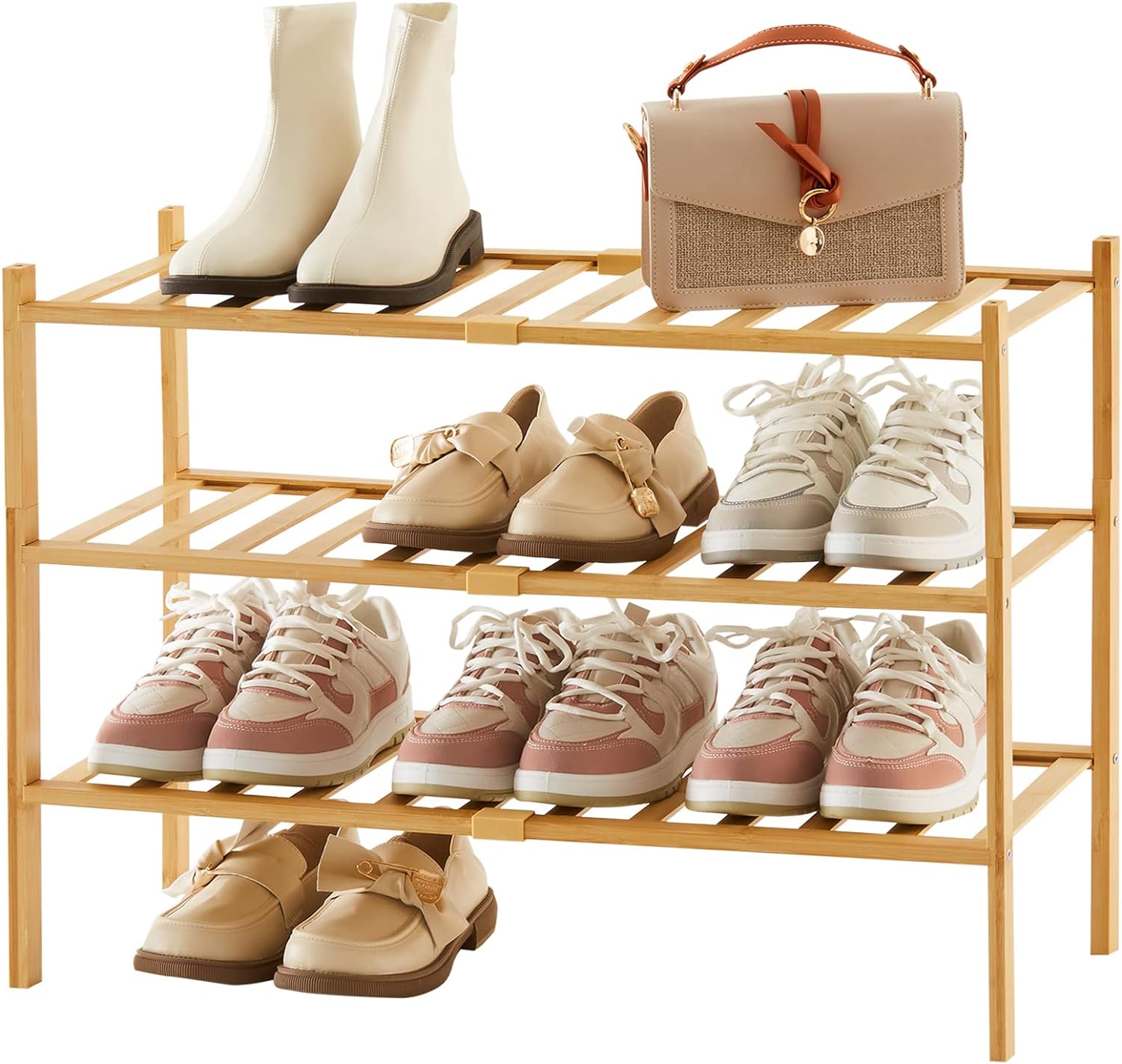 Zapatero de bambú de 3 niveles estante apilable para zapatos de 1 2 ni -  VIRTUAL MUEBLES