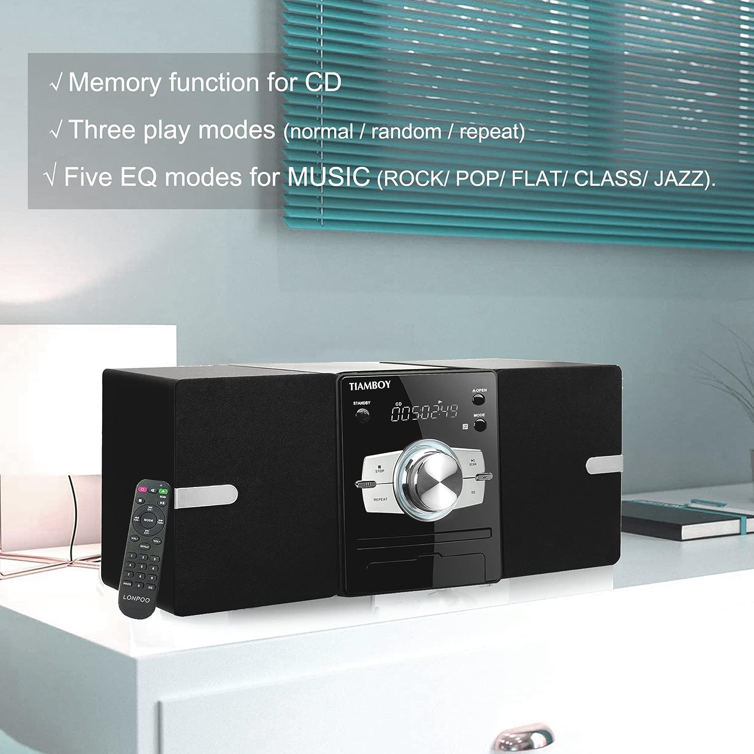 Sistema de estante estéreo micro CD, sistema de alta fidelidad de 30 W RMS con