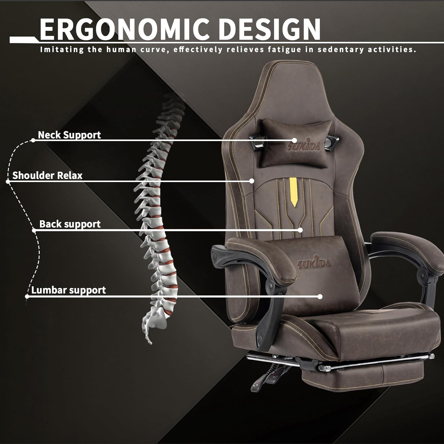 Silla de oficina ergonómica con reposapiés, silla de escritorio reclinable  para computadora con ruedas para adultos, soporte lumbar, reposabrazos