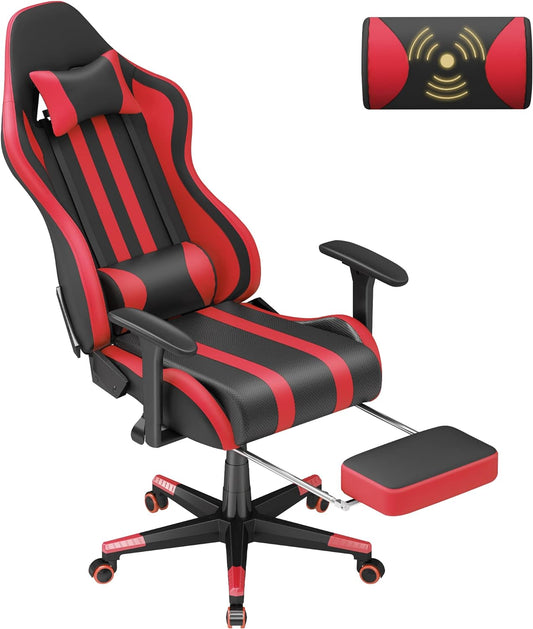 Silla de juegos roja con reposapiés, sillas ergonómicas de masaje para adultos