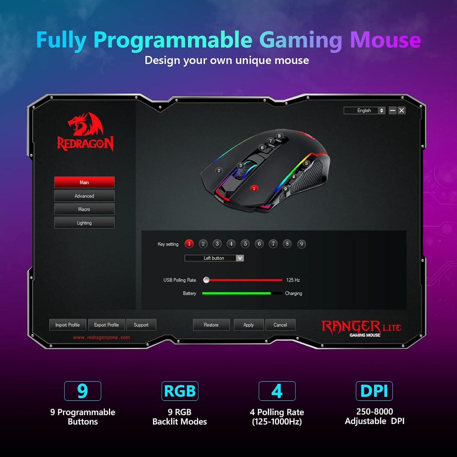 Redragon Mouse para juegos mouse inalámbrico para juegos con retroiluminación