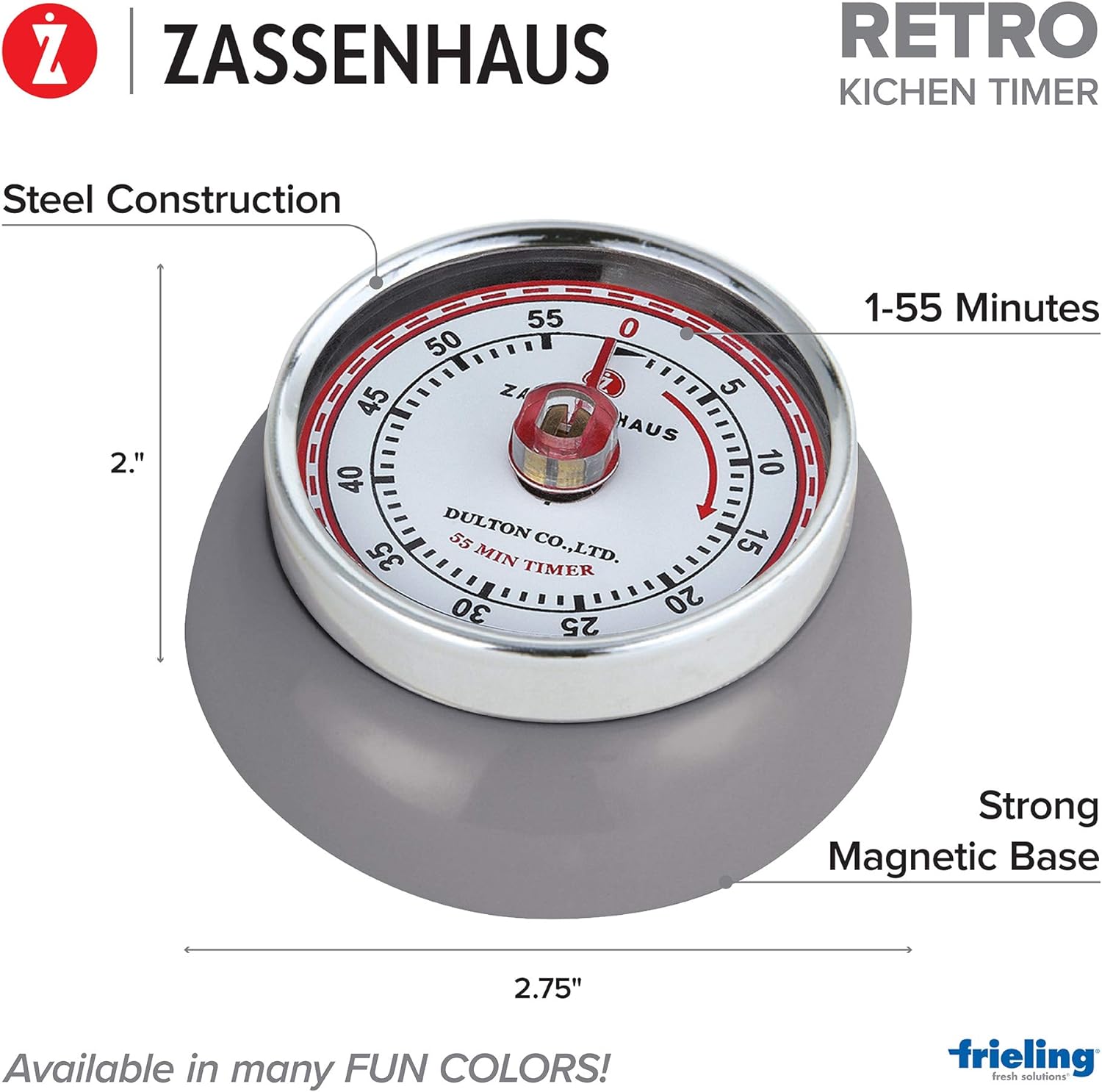 Zassenhaus Temporizador de cocina retro magnético de 60 minutos, 2.75  pulgadas, azul marino