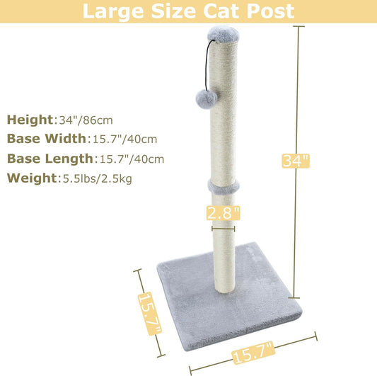 Poste rascador de gato de 34 pulgadas de alto para gatos de interior, rascador