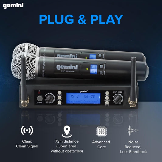 Gemini Sound UHF-6200M Elite Micrófono inalámbrico portátil Sonido supremo para