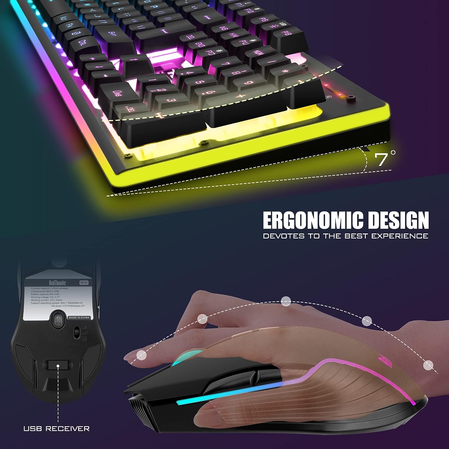  Combo de teclado y mouse inalámbricos para juegos con
